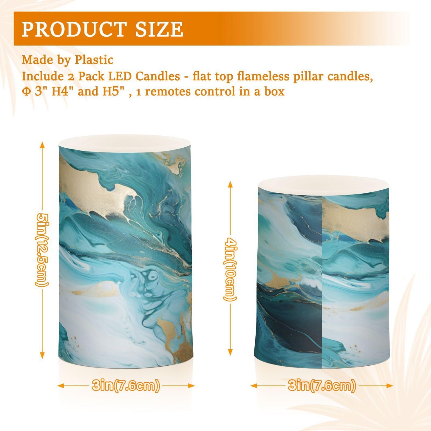BOENLE Flickering Flameless Candles, Turquoise Blue Marble Texture LED Candles with Remote Timer, Set of 2 Battery Operated Candle for Valentine Wedding Birthday