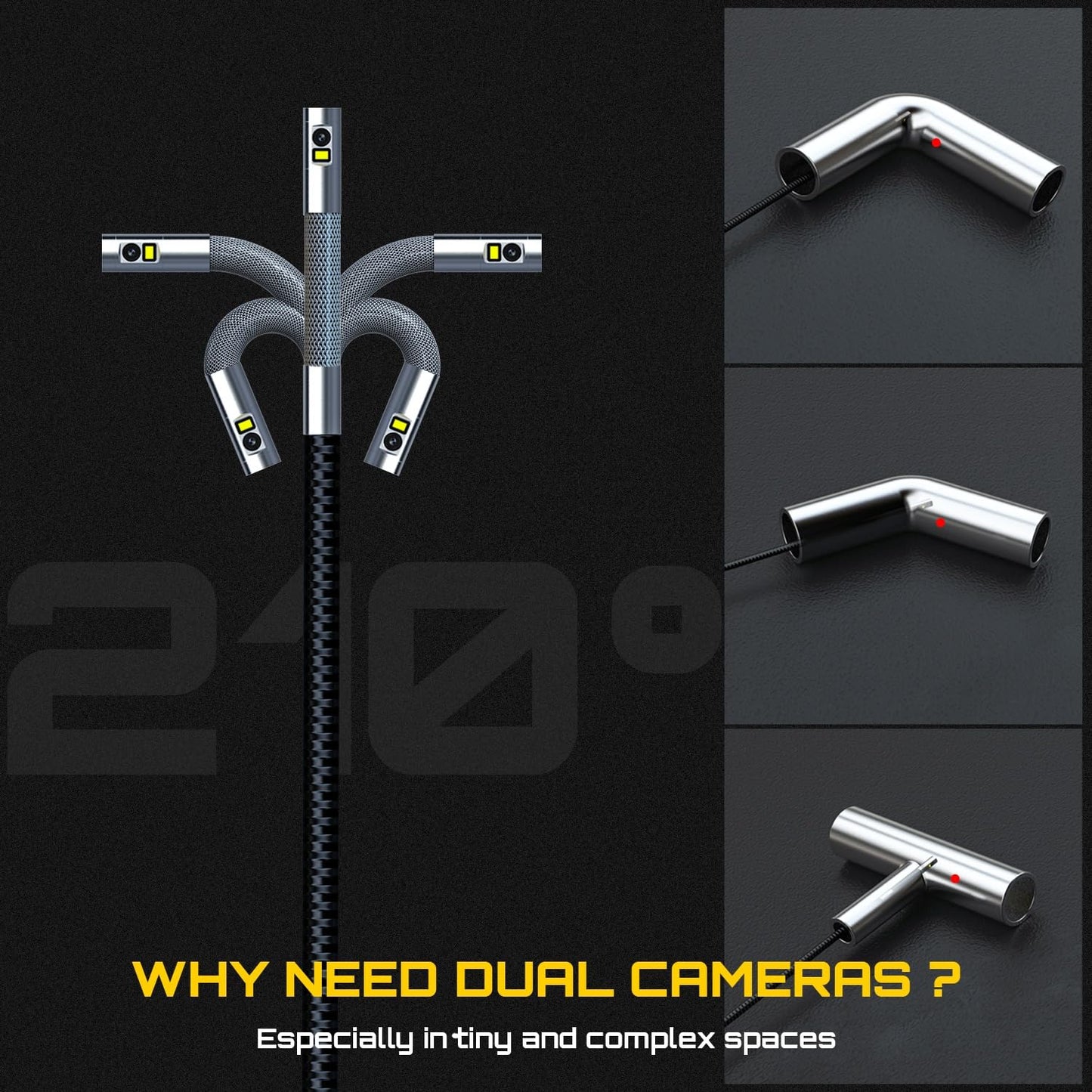 DXZtoz Dual-Lens Articulating Borescope with Light, 0.25in Ultra-Thin Probe, 5-inch IPS Industrial Endoscope Inspection Camera Scope for Engine Aircraft Automotive Mechanic Electrician-5FT