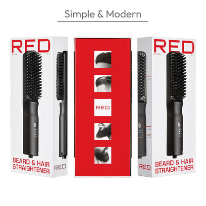 Red by Kiss 2-in-1 Ionic Hair Straightener Brush with Ceramic Coating, Adjustable Temp, Auto Shut Off, Skin Protector Bristles & 360° Swivel Cord, Smooth & Style in Few Strokes
