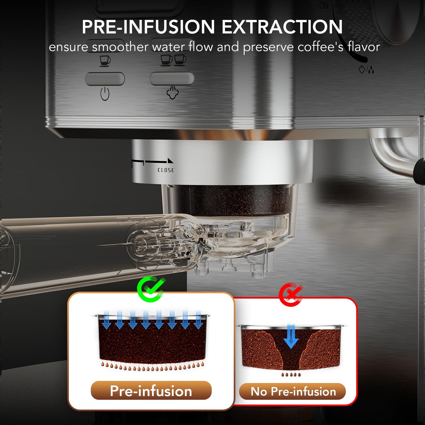 COWSAR Espresso Machine 20 Bar, Compact Commercial Espresso Maker with Milk Frother, Visual Pressure Gauge, Coffee Machine with 47oz Removable Water Tank and Capsule Funnel, for Cappuccino, Latte