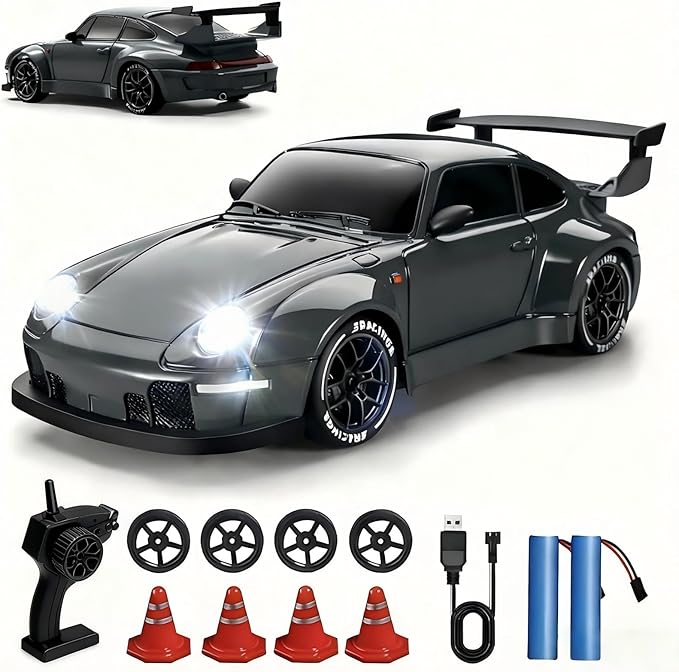 1:24 Scale RC Drift Car with LED Lights 25km/h 4WD High Speed Dual Batteries 50+ Min Play 2.4GHz Remote Control Multi-Surface Drift Tires Racing Toy Vehicle for Adults Boys Girls Storm Drive