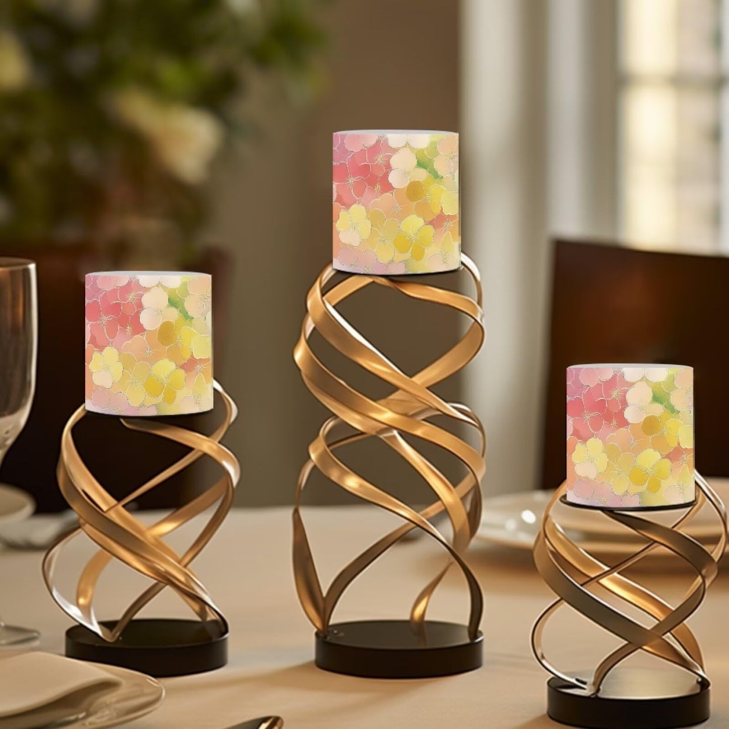 Cozeyat Colorful Floral Flameless Candles 4 Pack Battery Operated with Remote Control Timer LED Pillar Candles Waterproof for Home Patio Beach Garden