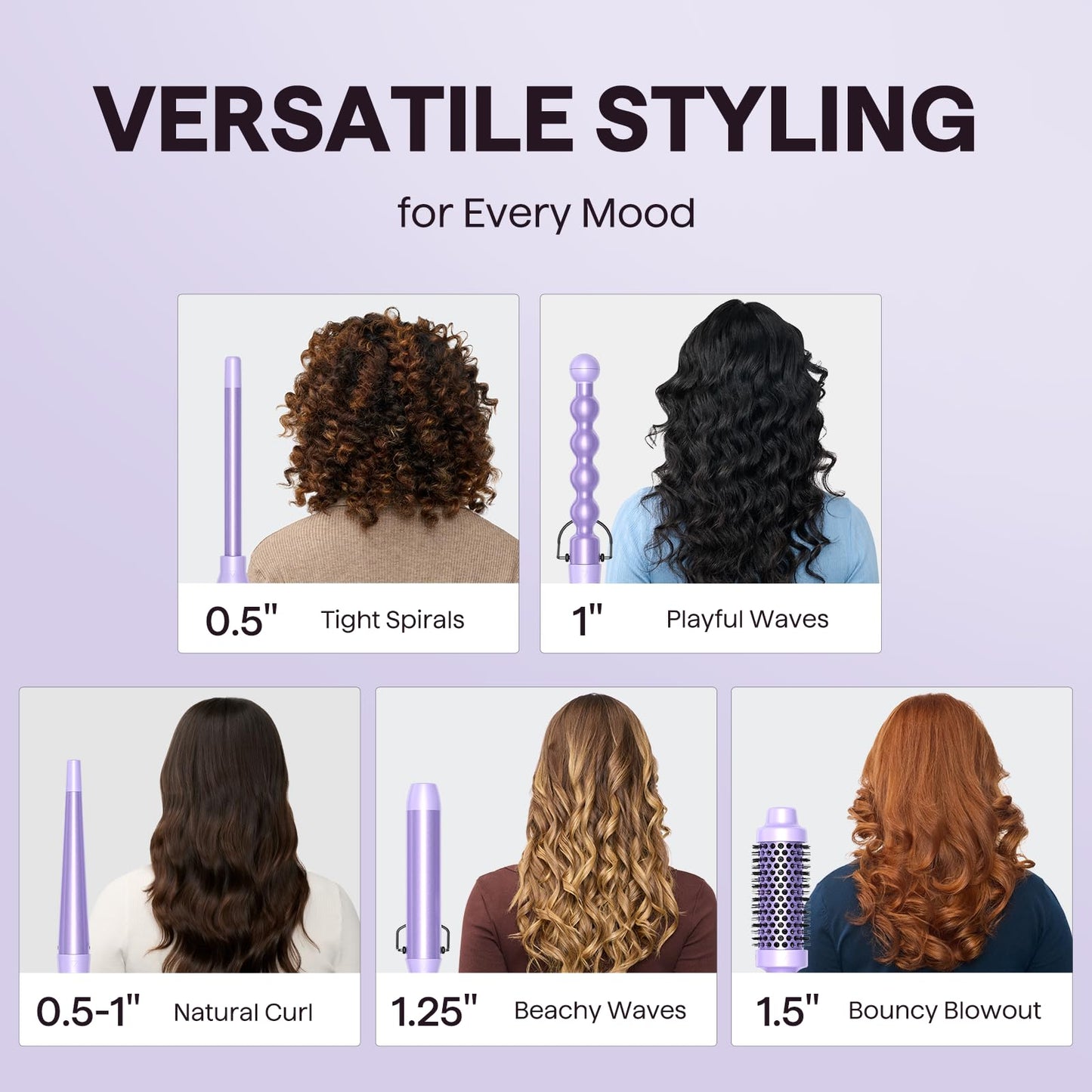 Wavytalk 5 in 1 Curling Iron,Curling Iron Set with Heated Round Brush and 4 Interchangeable Ceramic Curling Wand(0.5”-1.25"), Instant Heat Up,Dual Voltage Hair Curler