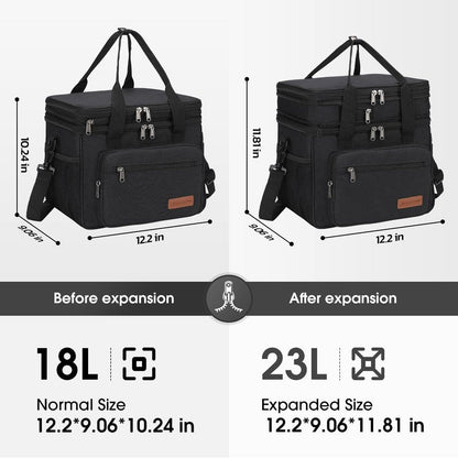 Maelstrom Lunch Box, 23L Insulated Lunch Bag, Expandable Double Deck Cooler Bag, Lightweight Leakproof Tote Bag With Side Tissue Pocket, Suit For Men and Women (A. Black)
