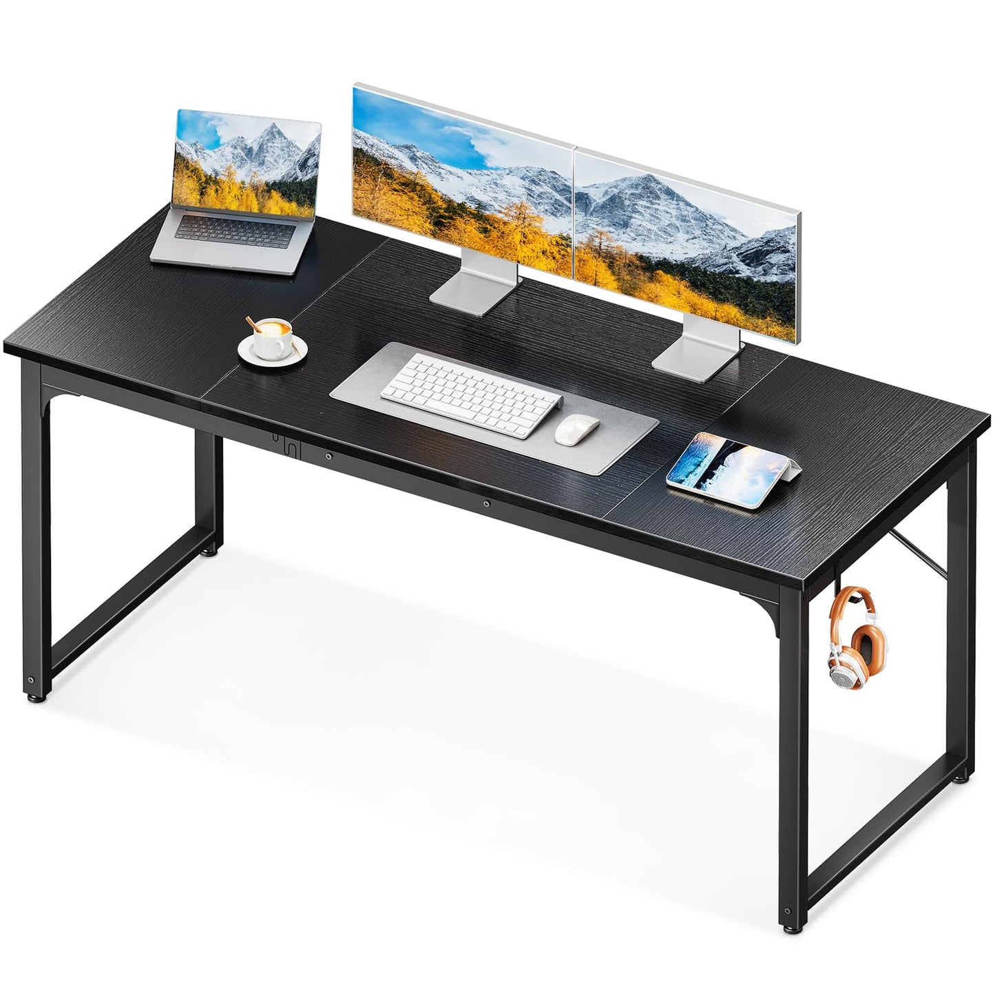 Coleshome 55 Inch Computer Desk, Modern Simple Style Desk for Home Office, Study Student Writing Desk, Black