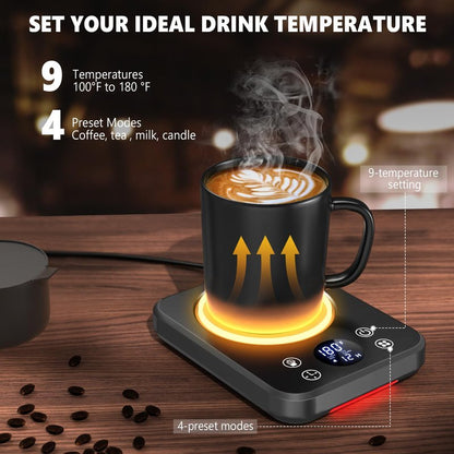 Mug Warmer - Coffee Cup Warmer for Desk with Auto Shut Off, Timer, 10 Temperature Settings, Coffee Warmer Plate, Ideal Office & Home Gift (Black)
