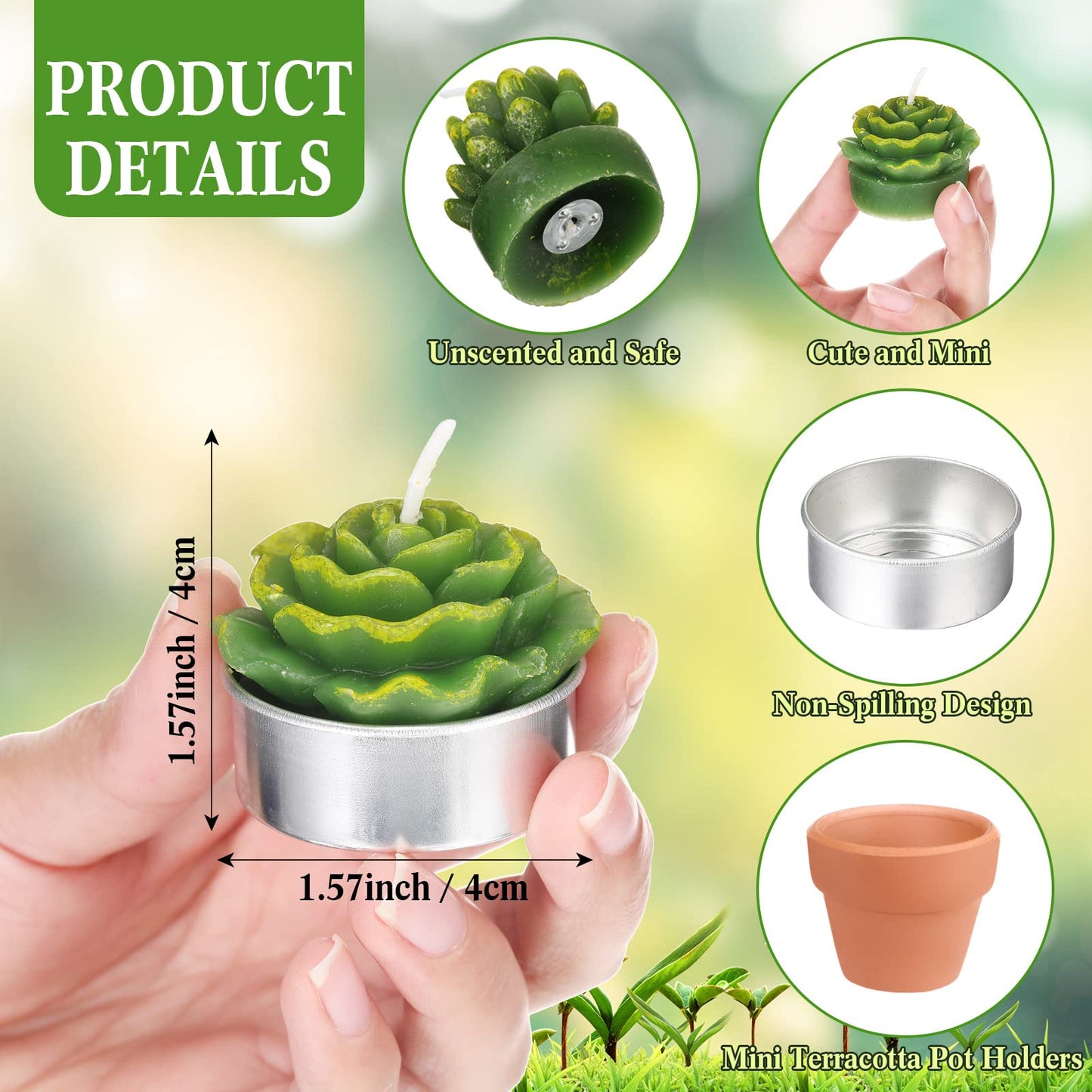 Treela 18 Pcs Succulent Cactus Tealight Candles Handmade Tea Lights Baby Shower Plant Candle Gift with Mini Terracotta Clay Candle Holders for Home Birthday Christmas Wedding Party(Cute)