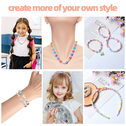 Jwxstore Kids DIY Bead Jewelry Making Kit, Beads for Girls Toys Bead Art and Craft Kits DIY Bracelets Necklace Hairband and Rings Toy for Age 4 5 6 7 8 9 10 11 Year Old Girl Gifts