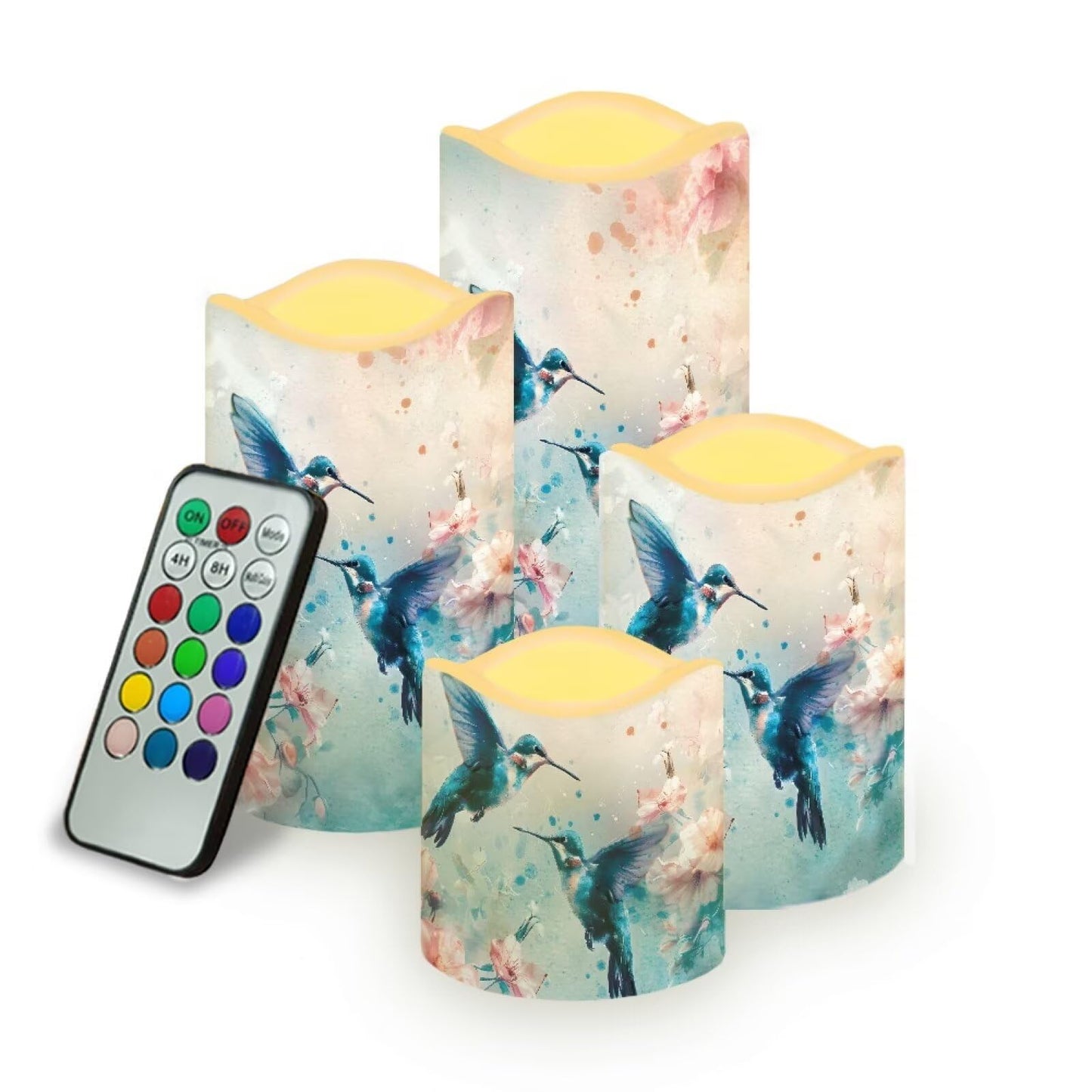 Cozeyat Blue Bird Anniversary Gift Flameless Candles 4 Pack Battery Operated with Remote Timer LED Pillar Candles Flickering Waterproof for Indoor Outdoor