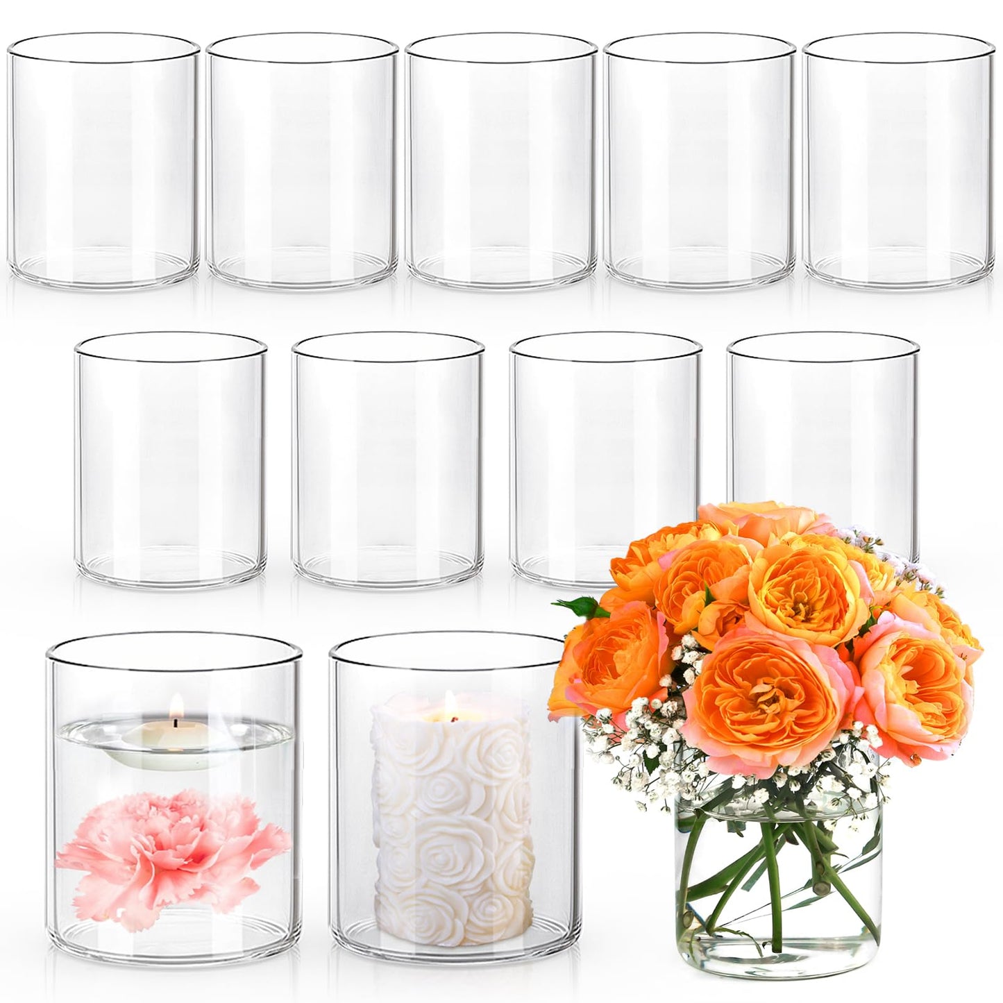 12pcs Floating Candle Vases and 24pcs Tealight Candle Holder, Glass Centerpieces for Tables, Hurricane Candle Holders for Table, Home Décor