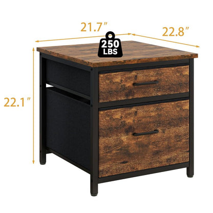 YMYNY Mini Fridge Stand with Storage, Mini Fridge Cabinet with Fabric drawers, 250lbs Heavy-Duty Compact Refrigerator Table for Home, Office, Bedroom,21.7" L x 22.8" W, Rustic Brown HBR008H