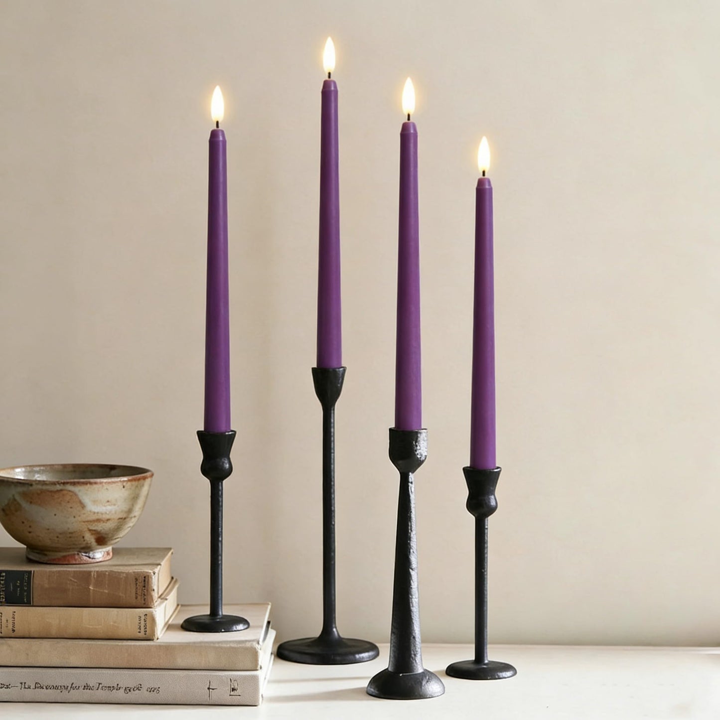 Ni-JASW Purple Flameless Taper Candles with Remote, Flickering Battery LED Candlesticks Home Decor Set of 12