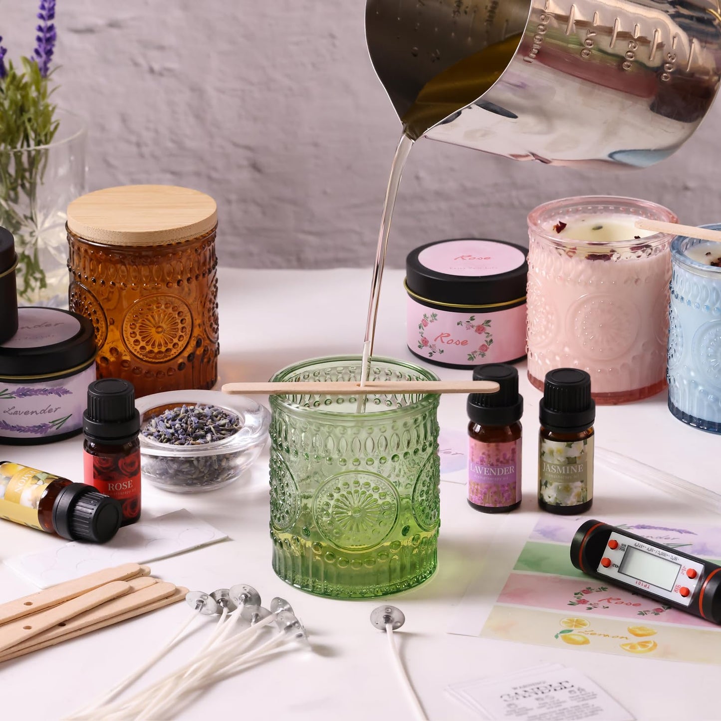DARJEN Candle Making Kits - Soy Candles Making Supplies for Adults Including 4 Candle Jars(Amber, Pink, Blue, Green), Candle Tins, Wax, Scents, Dried Flower & More, DIY Arts & Crafts Kits Home Decor