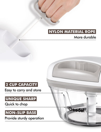 Manual Pull Food Chopper, Hand Pull String Onion Chopper Dicer for Kitchen, Easy Cleaning Food Chopper for Vegetables, Fruits (500 ML)