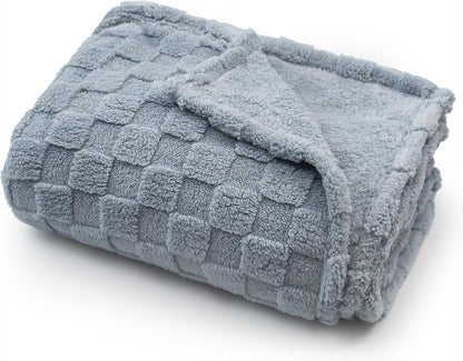 Americanflat 30x40 Jacquard Kids Throw Blanket - Soft, Breathable Mini Fleece for Couch & Bed - Gray Checkered Design