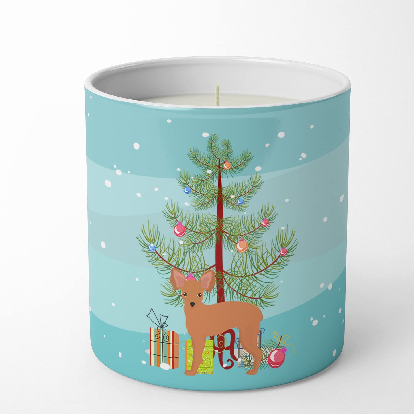 Caroline's Treasures CK3484CDL Russkiy Toy or Russian Toy Terrier Christmas Tree 10 oz Decorative Soy Candle Nature Soy Wax Essential Oil Home Decor Ideal for Bedroom Kitchen Bath Office Gift, 10 oz
