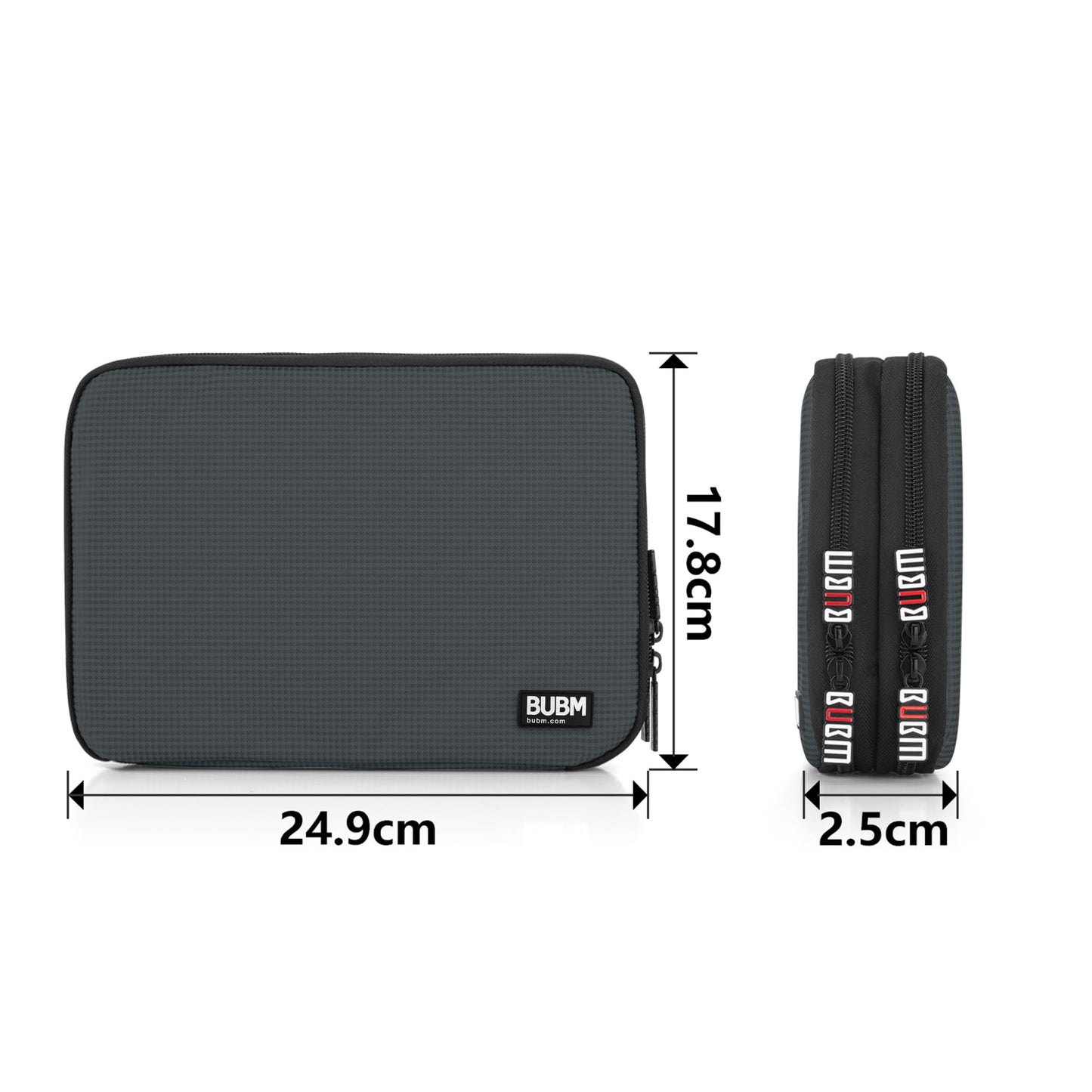 BUBM Double Layer Electronic Accessories Organizer, Travel Gear Bag for Cables, USB Flash Drive, Plug and More, Perfect Size Fits for iPad mini (Medium, Gray)