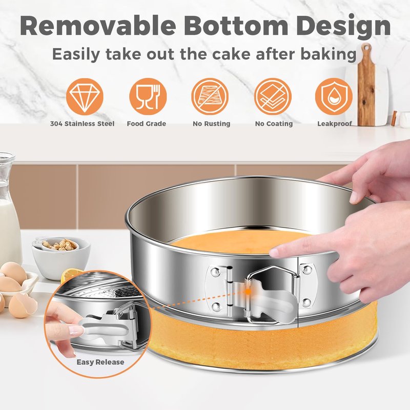 304 Stainless Steel Springform Pan 9 Inch Nonstick, Leakproof Cheesecake Pan with Removable Bottom, Spring Form Pan for Cheesecake with Protector, 9 Inch Springform Pan for Cheesecake with 50Pcs Paper