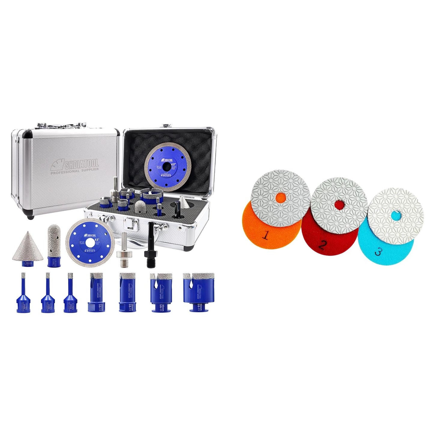 SHDIATOOL Diamond Tile Drill Bits Kit 12pcs, Porcelain Hole Saw Sets, Core Bits Cutter for Drilling Ceramic Marble Granite (6/6/8/20/25/35/50/20MM/2/SDS/HEX/4.5“)