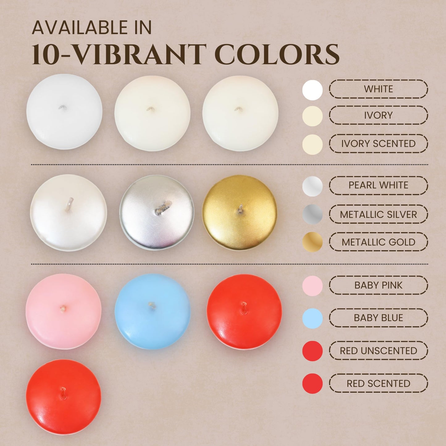 Axiom Floating Candles for Centerpieces - Floating Candle 2 inch Hand-Rolled Paraffin, Cotton Wicks, 4-Hour Clean Burn (Ivory, 12 Count)