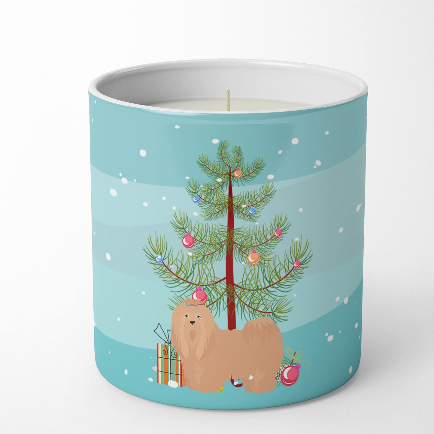 Caroline's Treasures CK3468CDL Tan Lhasa Apso Christmas Tree 10 oz Decorative Soy Candle Nature Soy Wax Essential Oil Home Decor Ideal for Bedroom Kitchen Bath Office Gift, 10 oz