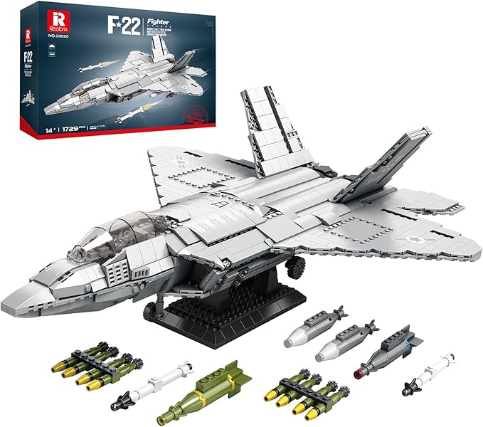 Reobrix F-22 Fighter Jet Building Sets for Adults Military Raptor Fighter Display Model 33020 Technical Military Plane Collectible Set Toys Gifts for Aviation Fans Boys Girls 14+ (1729 PCS)