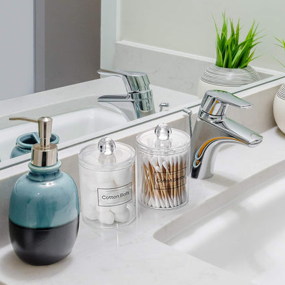 Skiennix Acrylic Qtip Holder Dispenser - Clear Plastic Canister Set for Cotton Swabs & Makeup Storage