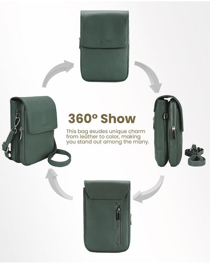 befen Soft Real Leather Small Crossbody Bags for Women, Woman Cell Phone Leather Purses Bag with RFID Blocking Card Slots Green