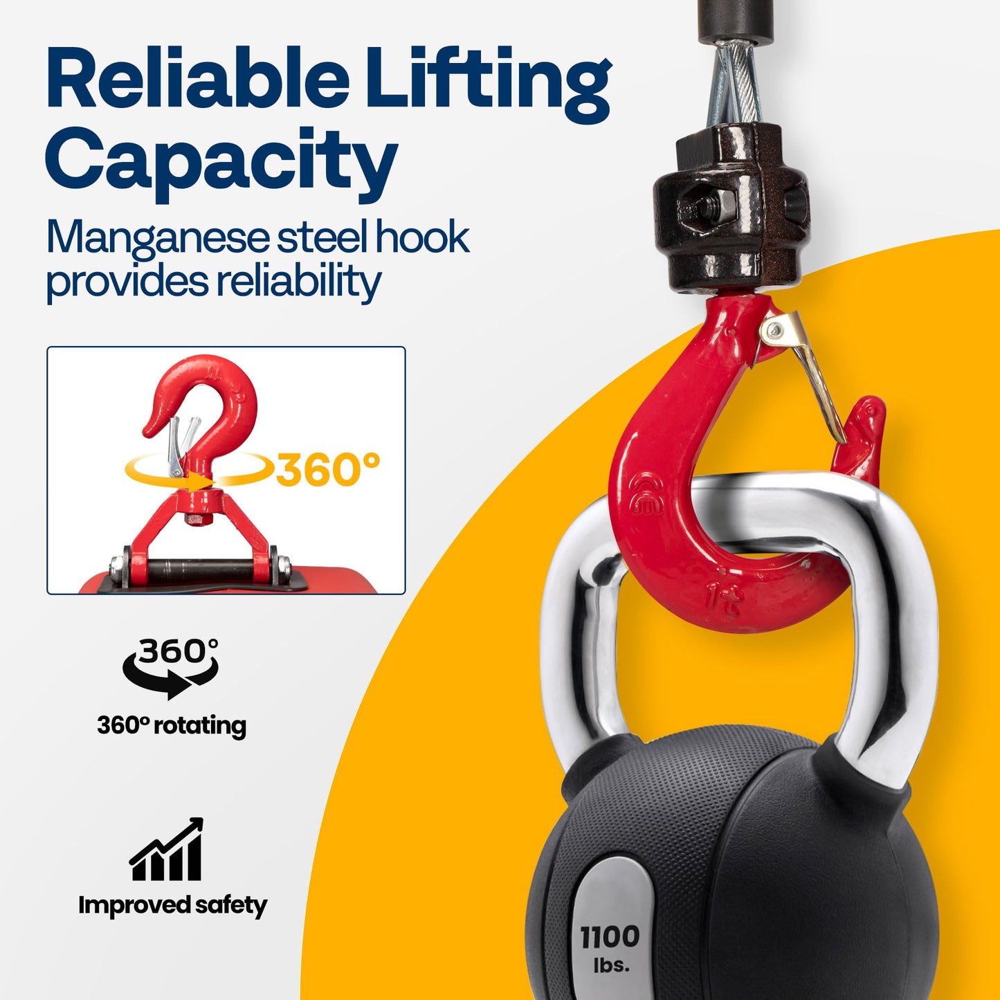 VIVOHOME 3-in-1 Electric Hoist, Powerful 110V Portable Winch with 1100Lbs Loading Capacity with SPECSTAR Hand Chain Hoist 1 Ton 2200 Lbs Capacity 10 Feet with 2 Heavy Duty Hooks