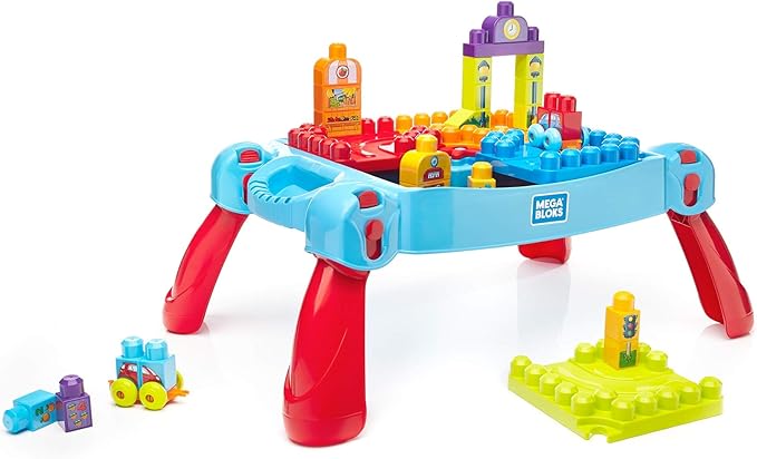 Mega Bloks First Builders Build 'n Learn Table with Big Building Blocks Building Toys for Toddlers (30 Pieces)