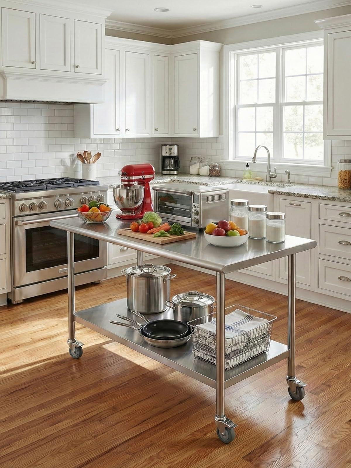 Atelicf All-Stainless Steel Prep Table, 24 X 48 Inches, with Casters and Adjustable Undershelf, Heavy-Duty Build for Outdoor Use,Restaurants,Hotels,Workshops,Kitchens,Gardens, and Garages