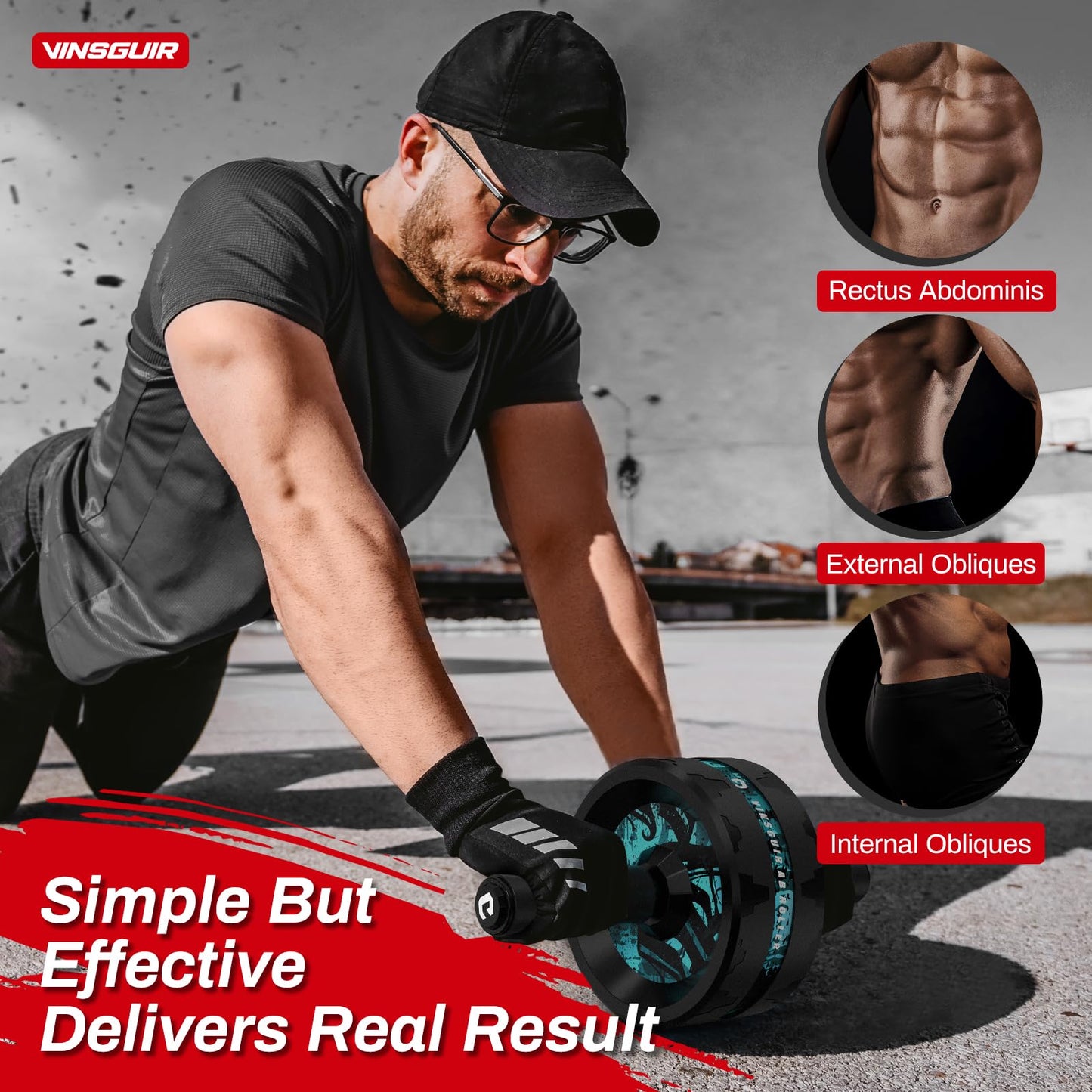 VINSGUIR Ab Roller Wheel, Abs & Core Workout Equipment for Home Gym with Knee Pad Accessories, Abdominal Wheel for Full-body Strength Training