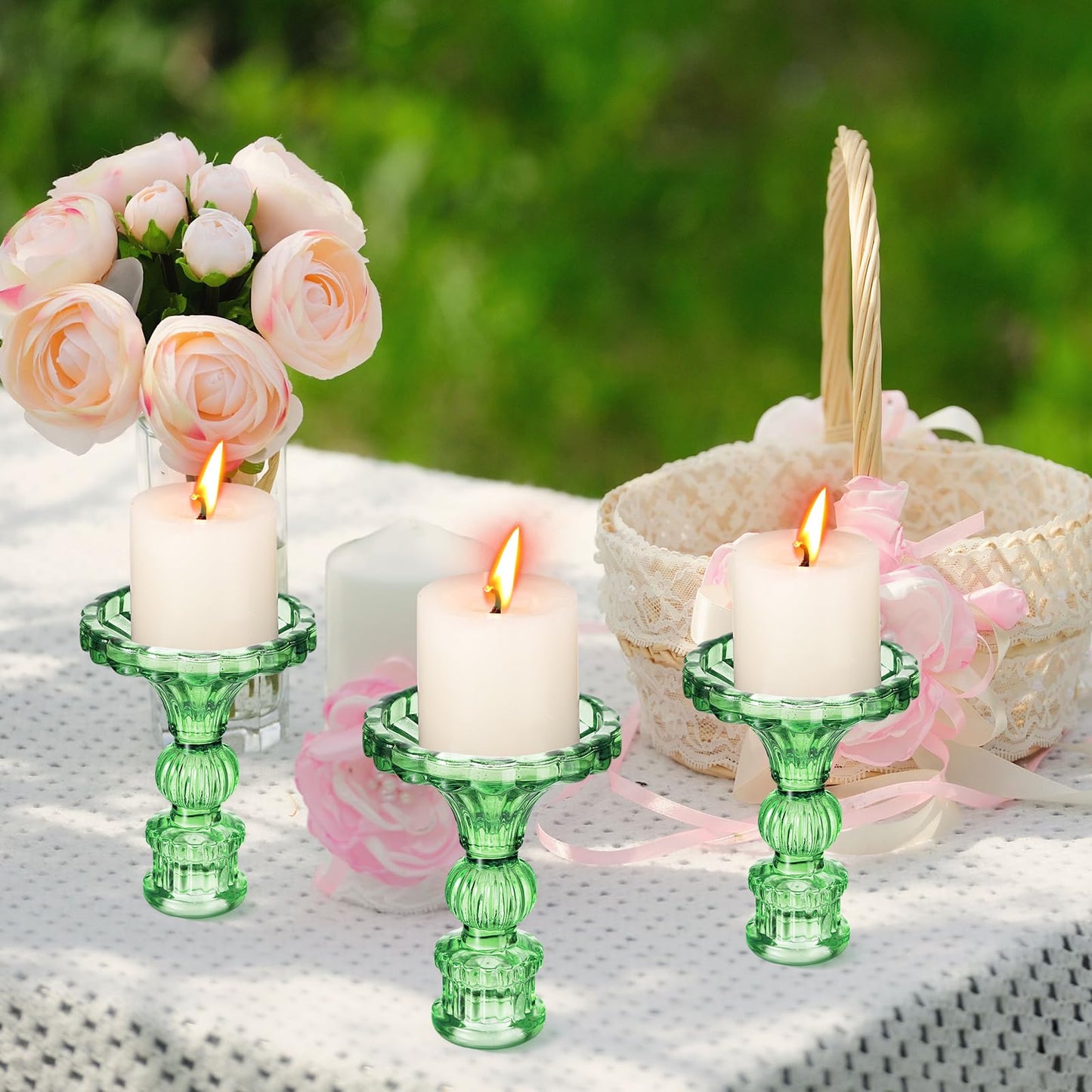 Maxcheck Set of 6 Candlestick Holders Taper Glass Candle Holder Decorative Candle Stand for Wedding Party Table Centerpiece Anniversary Festival Home Decor(Green)