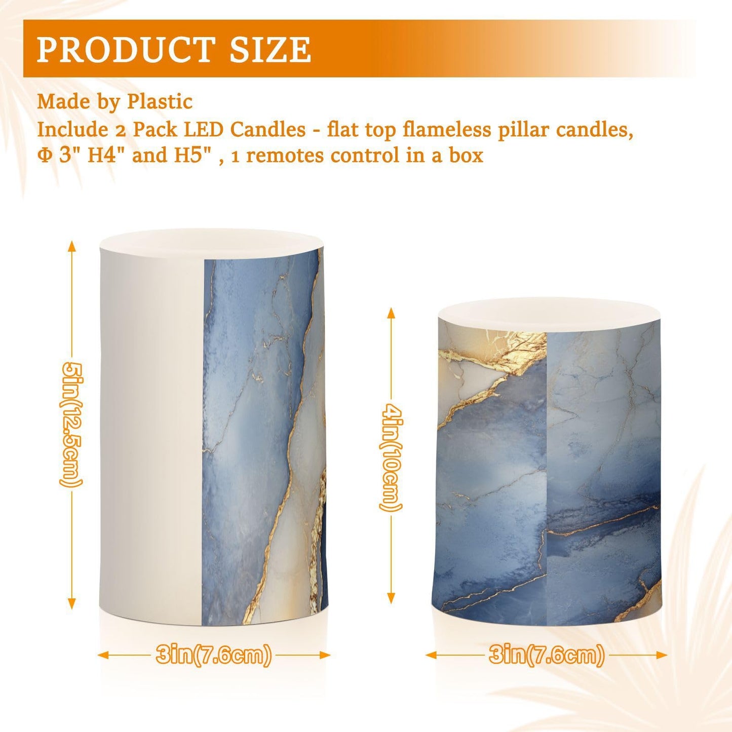 Flameless Pillar Candles Battery Operated Led Flameless Candles for Decorations Marble Navy Blue Beige