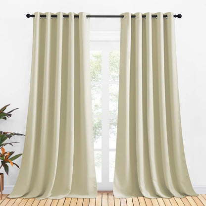 NICETOWN Room Darkening Draperies Window Curtain Panels, Thermal Insulated Grommet Room Darkening Curtains for Bedroom (Beige, 2 Panels, W70 x L108 -inch)