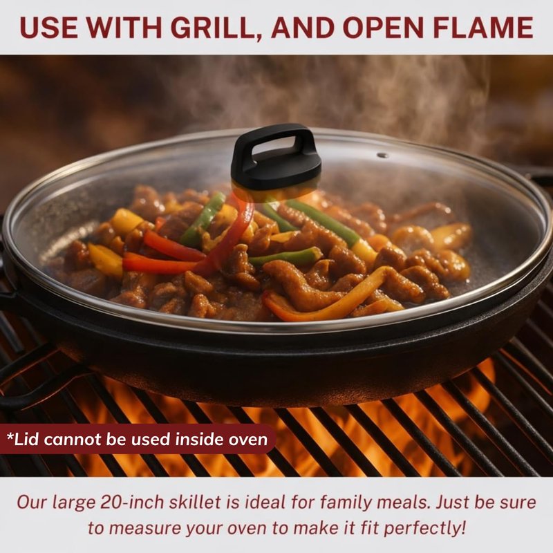 Colenza Large Cast Iron Skillet 20 Inch with Lid, Pre Seasoned Cast Iron Skillet for Cooking & Frying – XL Heavy Duty Pan with Dual Handles and – Ideal for Grill, Oven, Stove, Campfire Use