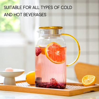 2 PACK Glass Pitcher with Lid and Handle,68 oz/ 2 Liter Vertical Stripes Water Pitcher,Glass Water Carafe for Fridge,Hand Blown Heat Resistant Borosilicate Water Jug for Hot/Cold Drinks