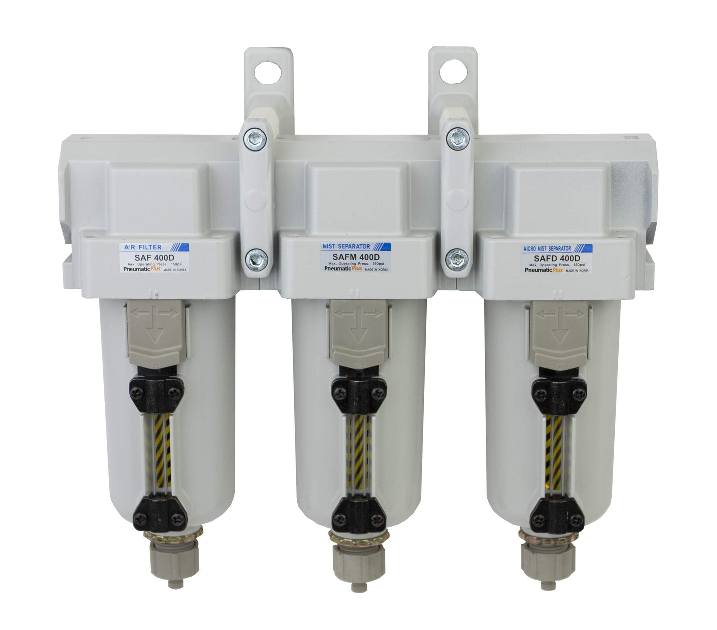 PneumaticPlus SAFU460-N06-MEP Air Particulate (10 µm), Oil Removing (0.1 µm), Coalescing (0.01 µm) Filter Combo, 3/4" NPT, Metal Bowl w/Manual Drain