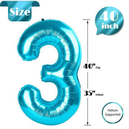 Light Blue Number 3 Balloon 40 Inch, 3rd Birthday Celebration Supplies for Girls Boys Women Men, 3 Balloon for Girls Boys Theme Party