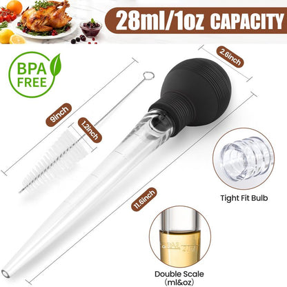 BAUSAR Large Turkey Baster for Cooking - Premium Baster Syringe for Hot Liquids - Heat-Resistant Silicone Bulb, Easy-Grip Design with Cleaning Brush - Dishwasher Safe - Baste Food with Ease - Black