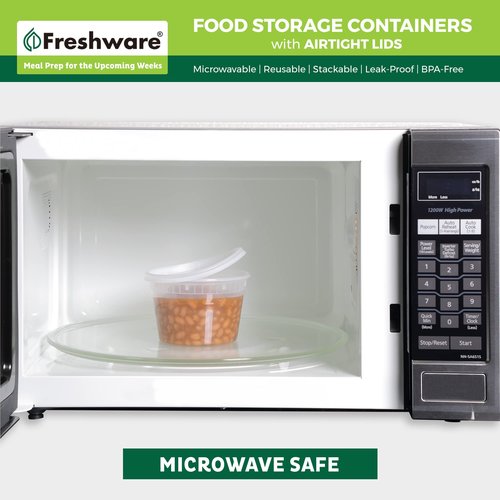 Freshware Food Storage Containers [50 Set] 12 oz Plastic Deli Containers with Lids, Slime, Soup, Meal Prep Containers | BPA Free | Stackable | Leakproof | Microwave/Dishwasher/Freezer Safe
