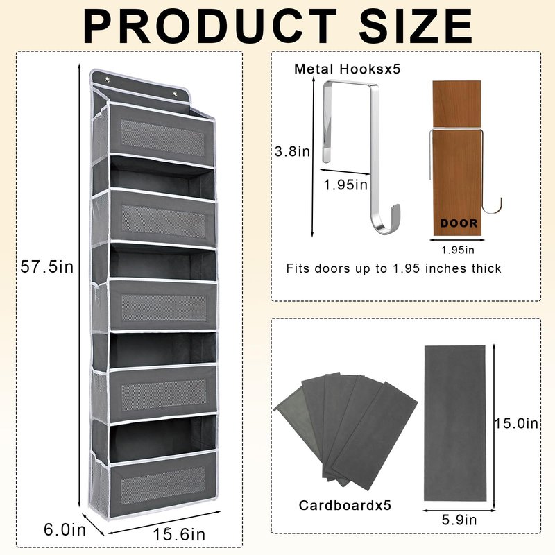 BTaoyutt Over The Door Organizer Storage, Behind Door Storage for Bathroom,Camping car, Pantry, Nursery（ Grey）