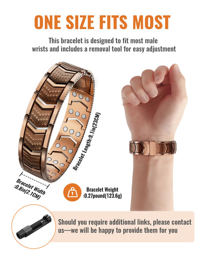 vapeples Copper Bracelet for Men,3X Magnetic,3800 Gauss,99.99% Pure Copper Magnetic Bracelets for Men, Power Balance,Shield Design,Gift Box Packaging With Adjustment Tool