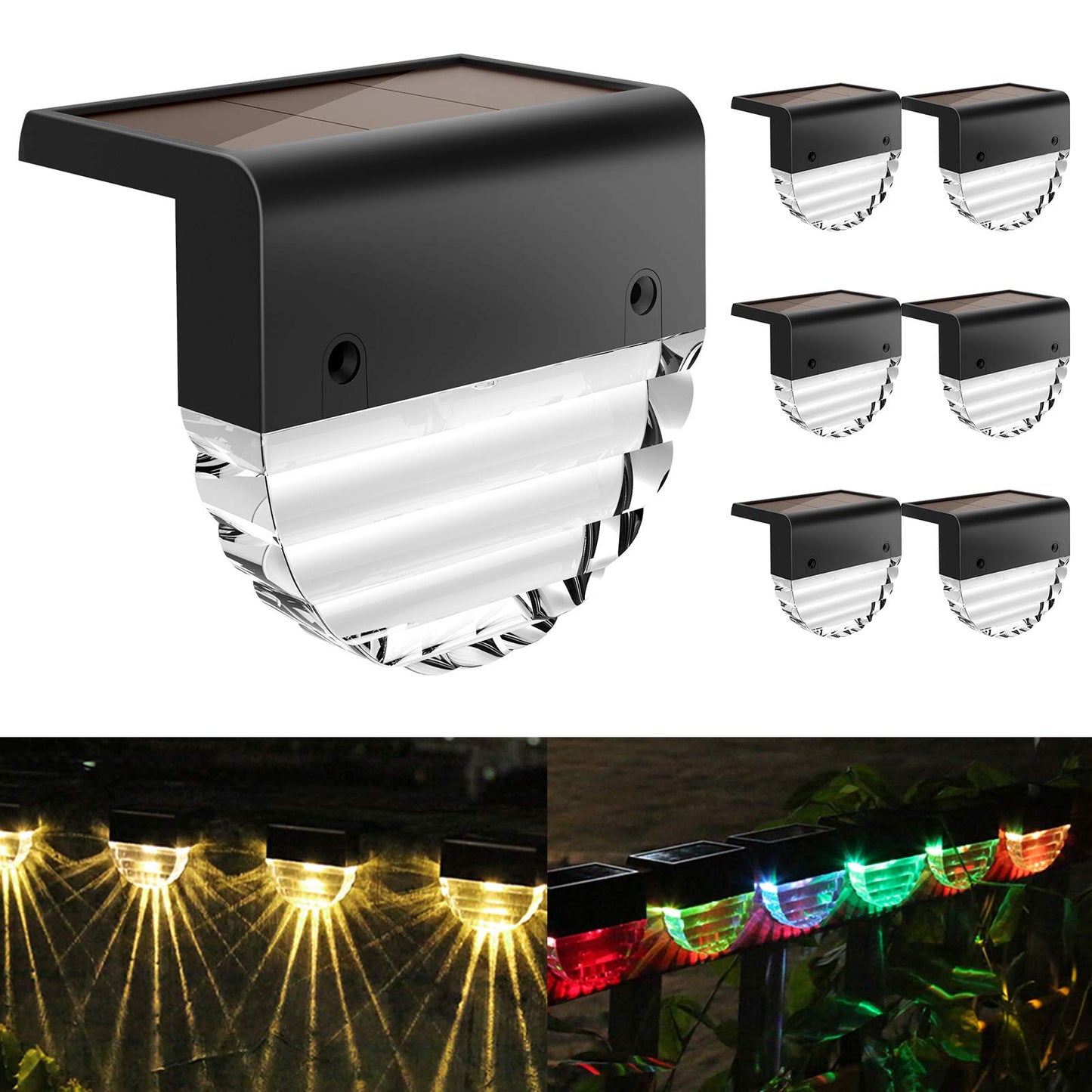 Melunar Solar Deck Lights, 6 Pack Waterproof LED Solar Step Light Outdoor, Fence Lights Solar Powered for Outside, Garden, Patio, Stairs,Yard,10 Lumens, Warm White/Color Changing Lighting