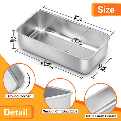 E-far Loaf Pan for Baking Bread, 9 x 5 Inch Stainless Steel Baking Loaf Pans, Metal Bakeware for Bread Meatloaf Cake Brownies, Healthy & Non Toxic, Easy Release & Dishwasher Safe - Set of 2
