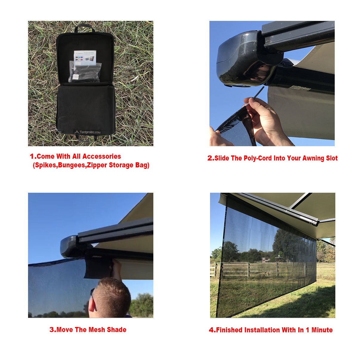 Tentproinc RV Awning Sun Shade Screen 6' X 10' 3'' (Fit for 11' Awning) Mesh Screen Sunshade Motorhome Camping Trailer Awning Screenshade Sunscreen UV SunBlocker - 3 Year Warranty (Black)