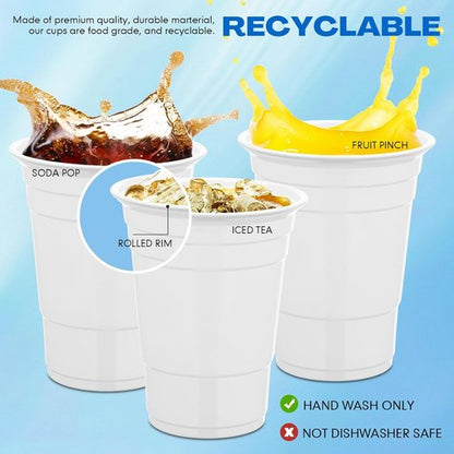 Bokon 200-Pack White Plastic Cups - 16 oz Disposable Drinking Cups for Parties & Events