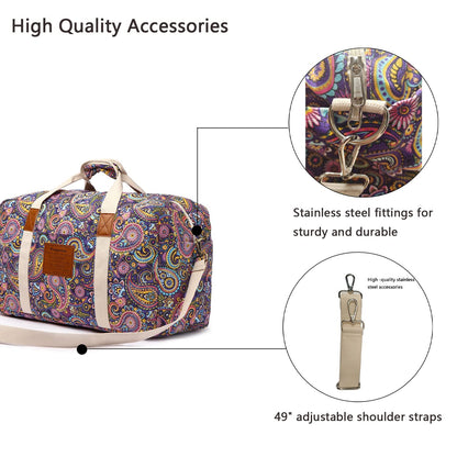 Malirona 22"Canvas Weekender Overnight Bags Travel Duffel Bag Carry On Bag for Women and Girls (Purple Flower)