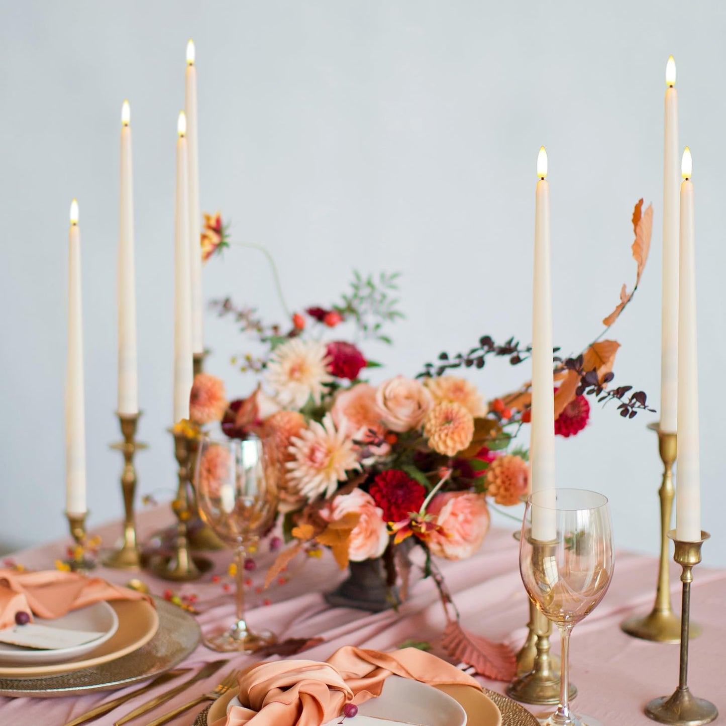 Baquler 24 Pcs Flameless Taper Candles Battery Operated Bulk 12.4 Ivory LED Taper Candles Flickering LED Candlesticks for Wedding Advent Halloween Christmas Party Decor