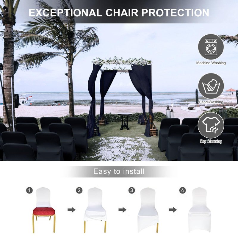 Trlyc Spandex Folding Chair Covers 100 Pcs Universal Fitted Dining Chair Cover Stretchy Slipcovers for Wedding Party Banquet Flat-Front Chairs Covers (White)